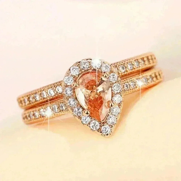 New 18k Gold Over Silver Champagne CZ 2Pc Set - Picture 7 of 7